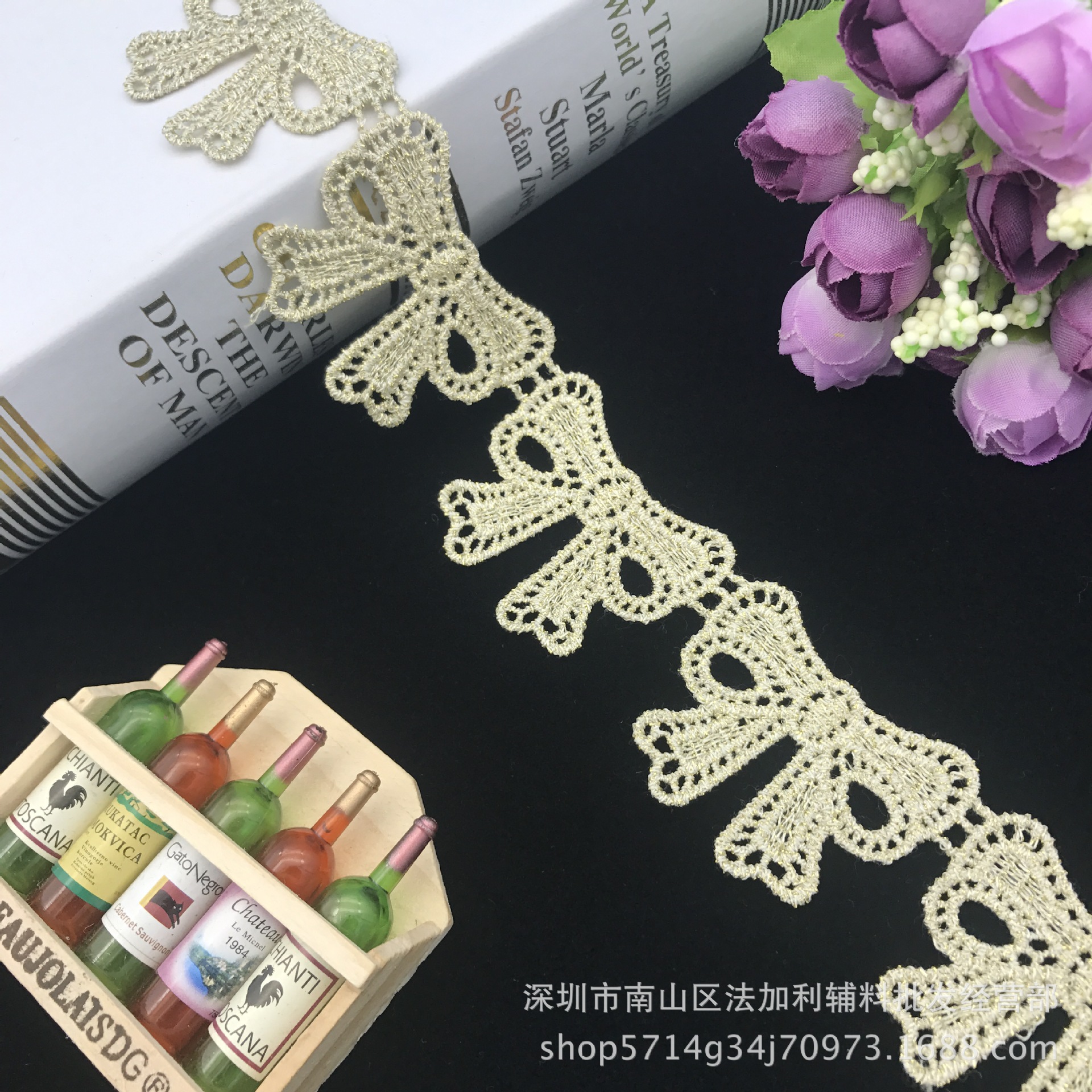 金色花边水溶领带镂空花边条码刺绣蕾丝花边头饰服装辅料