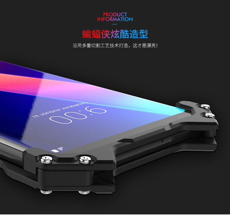 R-Just Batman Shockproof Aluminum Shell Metal Case with Custom Batarang Stent for LG V30 & LG V30+