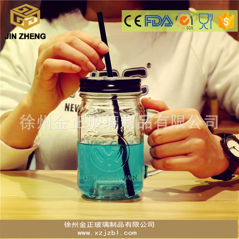 450ml 公鸡杯 厂家供应玻璃梅森杯 底部闪光 创意新款