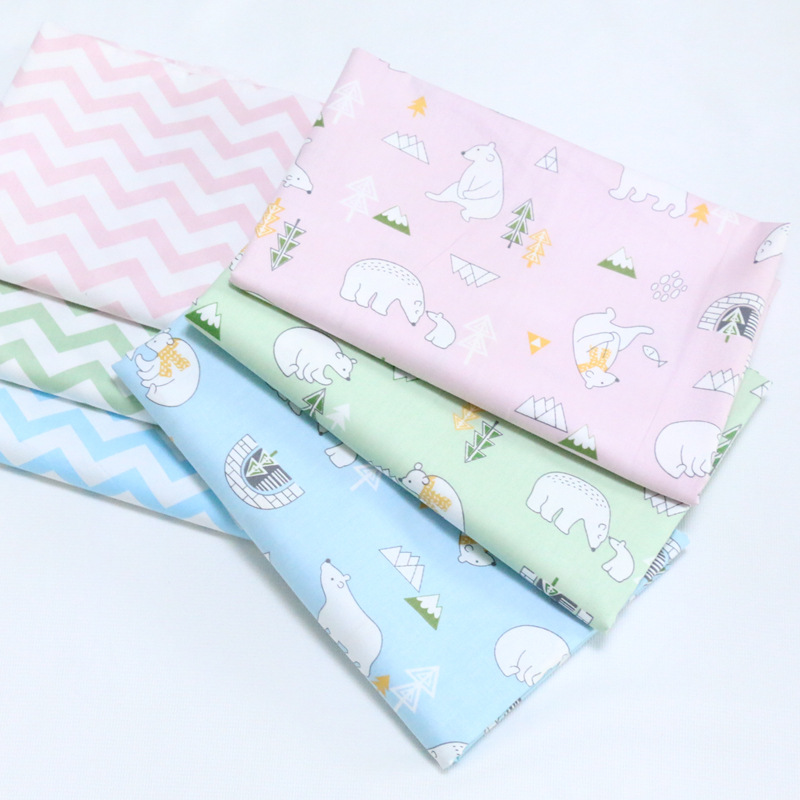 韩版卡通北极熊印花布料斜纹布  幼儿园宝宝纯棉被套床单面料