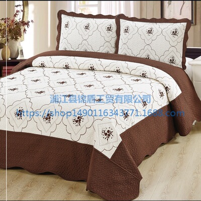 定做外贸全涤磨毛布超声波压花绗缝被无线绗缝绣花水洗被子床盖|ms