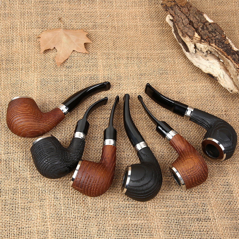 Hot Selling Men's Business Pipe Sandblasting Double Silver Ring Wooden Pipe Durable Healthy Filter Cigarette Holder Dry Cigarette Hot Selling Men's Business Pipe Sandblasting Double Silver Ring Wooden Pipe Durable Healthy Filter Cigarette Holder Dry Cigarette