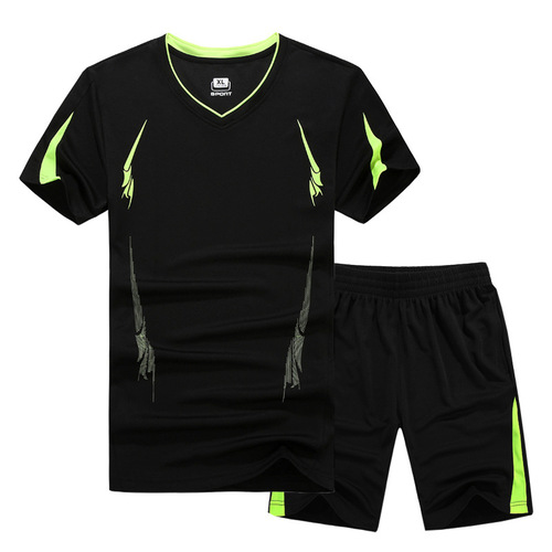 男式夏季短袖速干衣t恤健身跑步运动休闲套装男大码团体大码队服