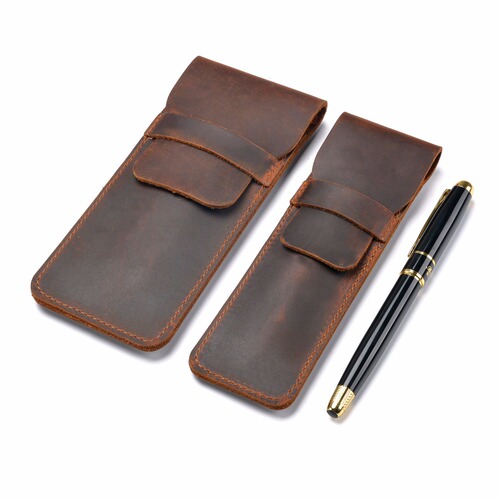 Genuine leather pencil case, personalized retro handmade crazy horse leather first-layer cowhide pen cover, creative protective cover