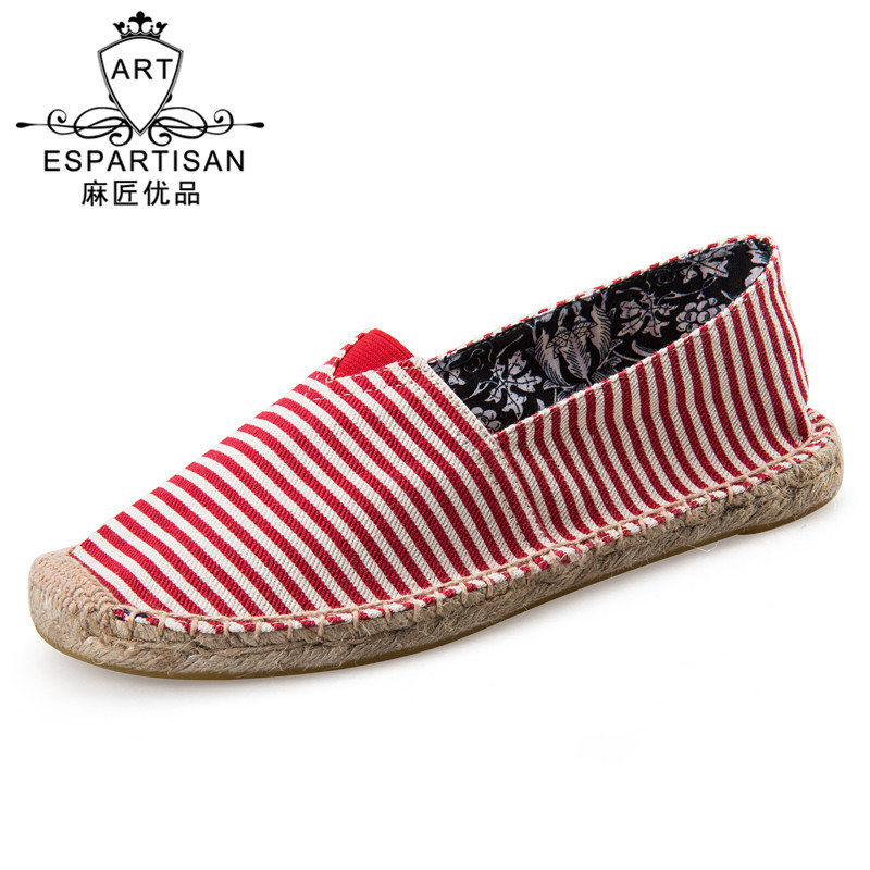 一件代发条纹帆布鞋麻底透气情侣款休闲低帮鞋男女渔夫鞋跨境专供