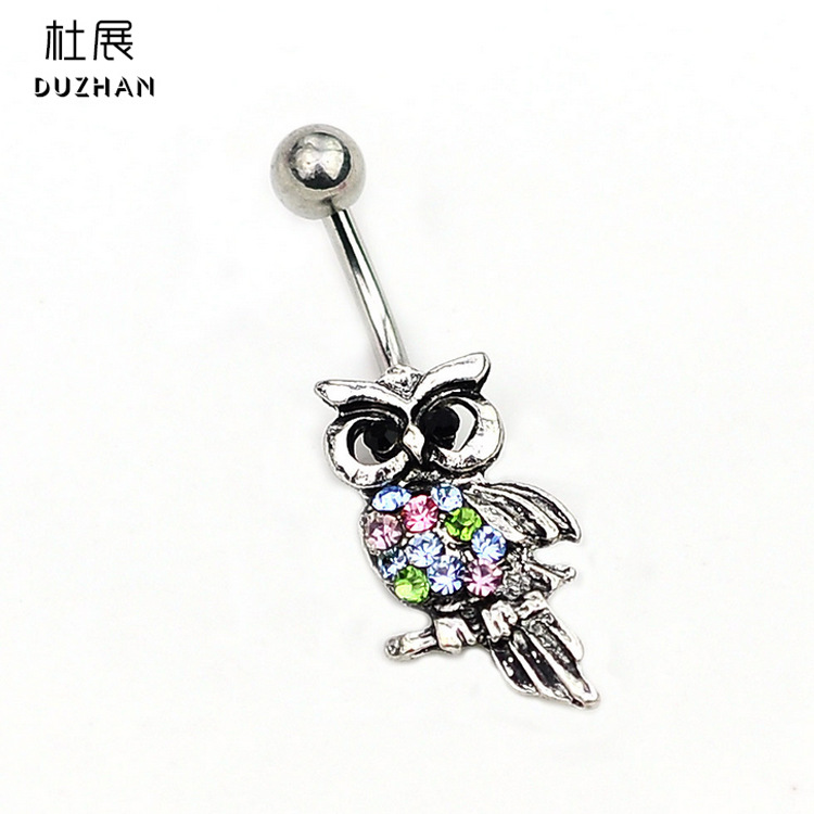 厂家直销新款热卖猫头鹰镶钻肚脐环肚脐钉肚皮舞饰品现货批发|ms