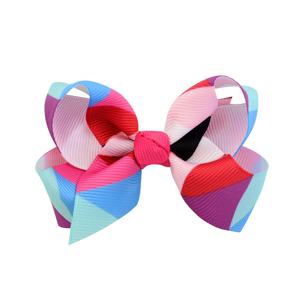 12 Colors New Wave Printing Striped Fishtail Upturned Bow Children's Hairpin display picture 3