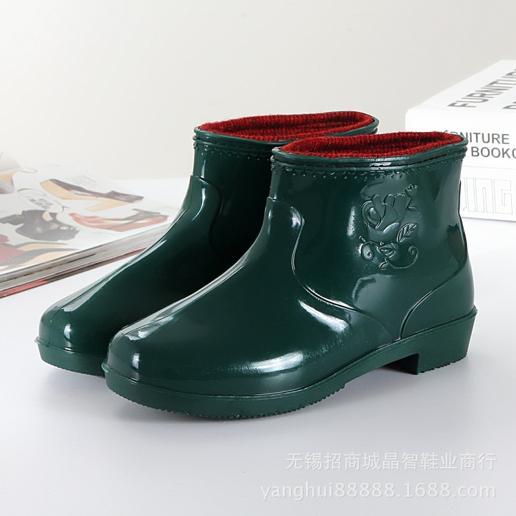 여성용 레인부츠, 정원용 숏부츠, 방수화, 로우탑 정원화, 미끄럼 방지, 보온, 솜 안감 레인부츠, 덧신