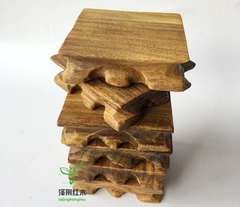 Wood carving seal purple sand pot strange jade stone wooden support solid wood square mahogany crafts ornament base wholesale