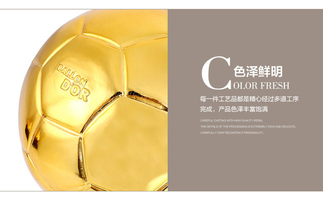 Football Ballon d'Or Trophy Replicas Resin Plating Gold Color Football Best  Player Award Trophy Men and Women Fans Home Decoration Collection