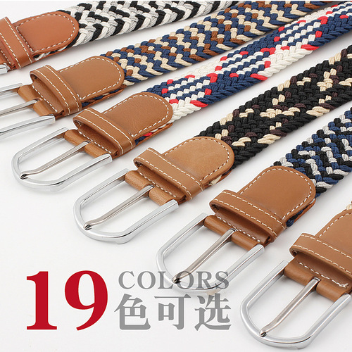 Extended version stretch woven elastic waistband men's and women's belt canvas belt pin buckle belt wholesale