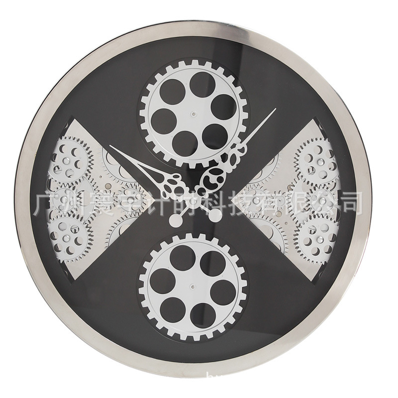 妙刻齿轮动感钟玻璃不锈钢欧式扇形钟表批发客厅会议挂钟