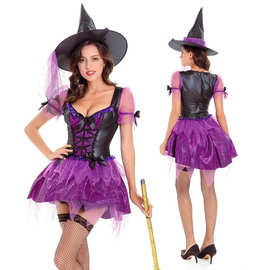 新款万圣节紫色巫婆女巫演出服cosplay服装巫师公主裙一件代发