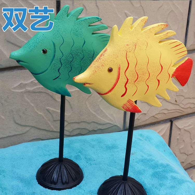 Mediterranean style handmade wooden couple fish set 2 home…
