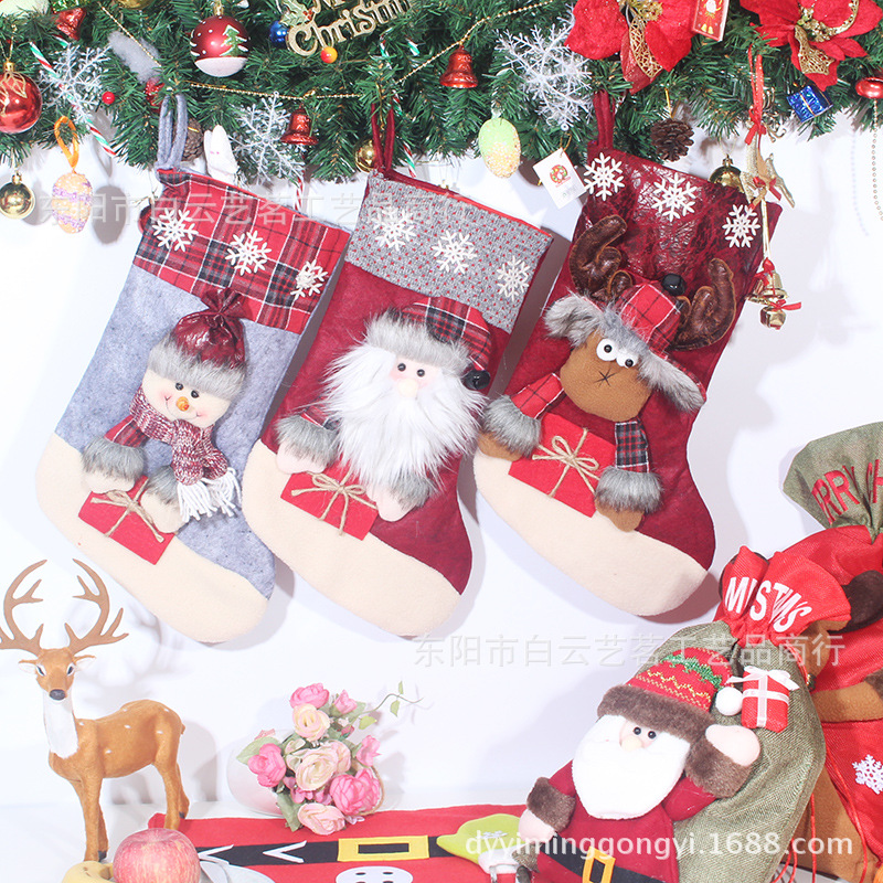 圣诞袜子新款圣诞装饰挂件老人雪人袜圣诞礼品袋圣诞树装饰品批发