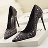 Korean fashion， sweet and elegant， thin heel， high heel， shallow mouth， thin pointed， color diamond， water drill single 