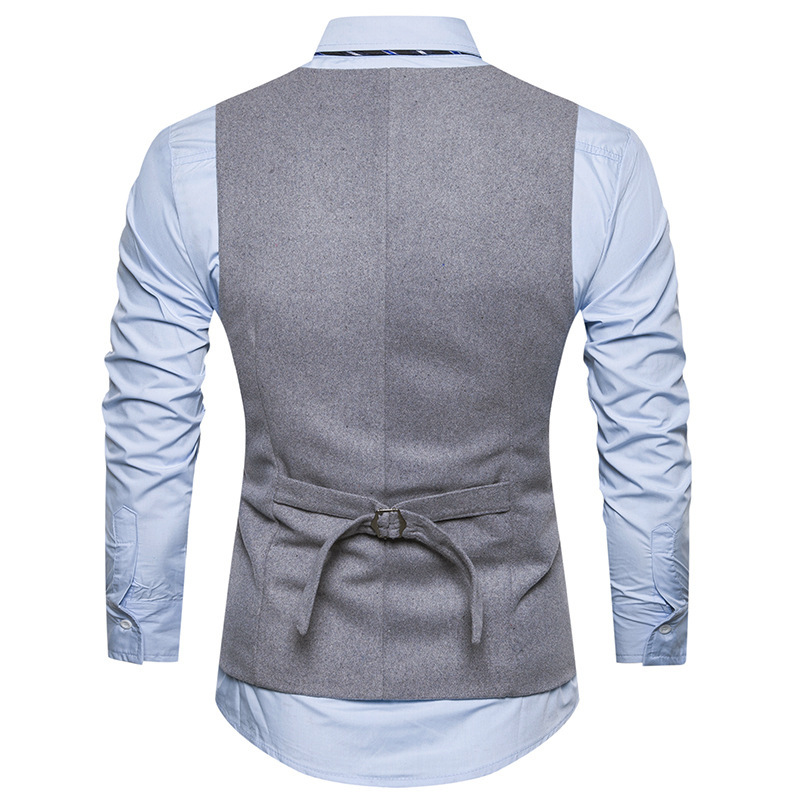 Foreign trade men's spring and autumn new European size suit vest men's British slim solid color single row five button waistcoat