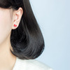 Cute red earrings heart shaped, silver 925 sample, Japanese and Korean, simple and elegant design, 925 sample silver