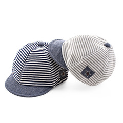 Turn the star embroidered pure cotton striped infant duck beanie baseball cap, hat baby sun hat and wife into English.