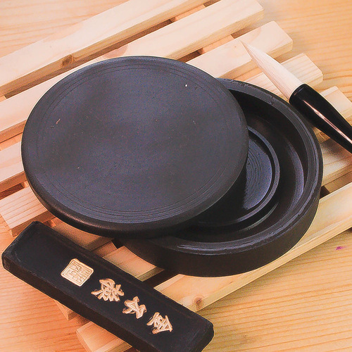 Student inkstone 5-inch ribbed inkstone with cover, round, Mohai Mochi calligraphy training class wholesale