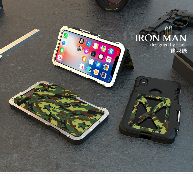 Armor King Iron Man Luxury Shockproof Stainless Steel Aluminum Metal Flip Case Cover for Apple iPhone X