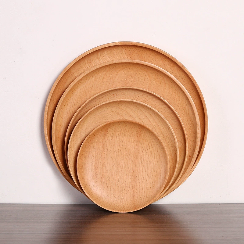 Beech round snack plate wooden snack fruit snack plate set fine tableware spot wholesale environmentally friendly material