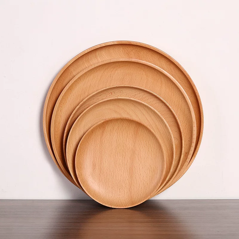 Beech round snack plate wooden snack fruit snack plate set fine tableware spot wholesale environmentally friendly material