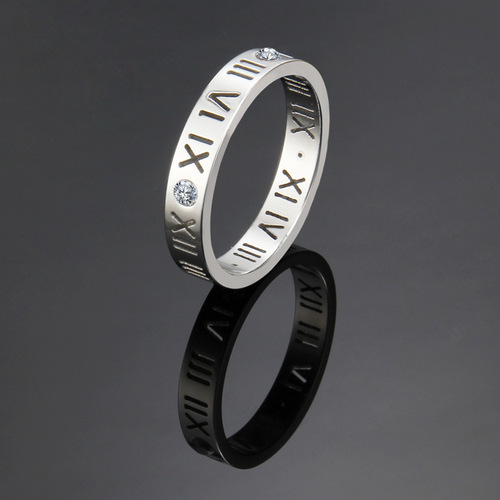 创意新款钛钢指环 四钻镂空罗马数字全金色戒指女款地摊首饰批发