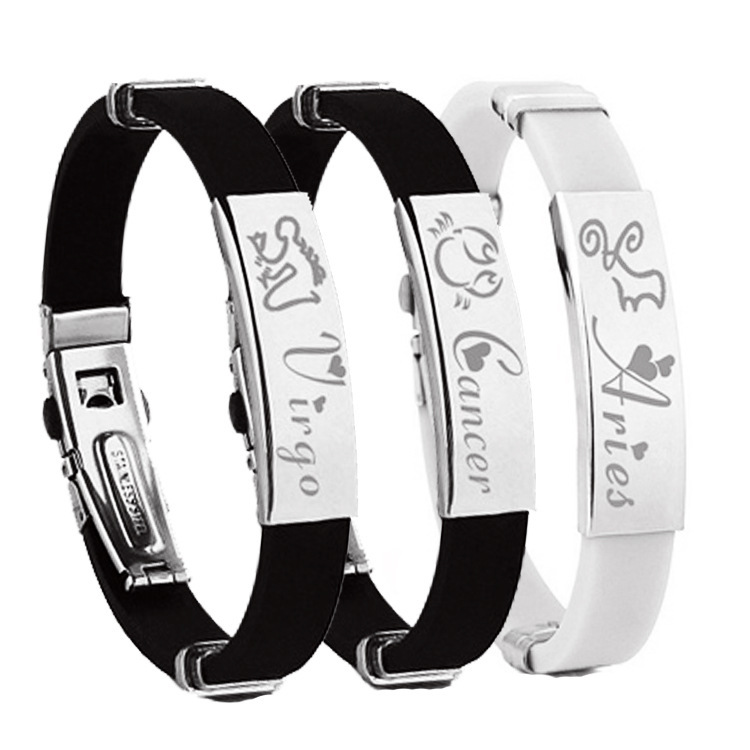 S15 new European and American bracelet silicone stainless steel men's and women's bracelet adjustable 12 constellation