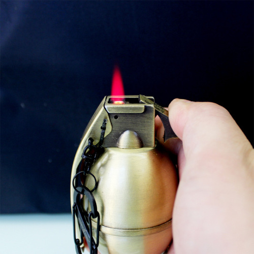 Medium ZL805 electroplated oval grenade keychain pendant lighter red fire windproof creative military ornament