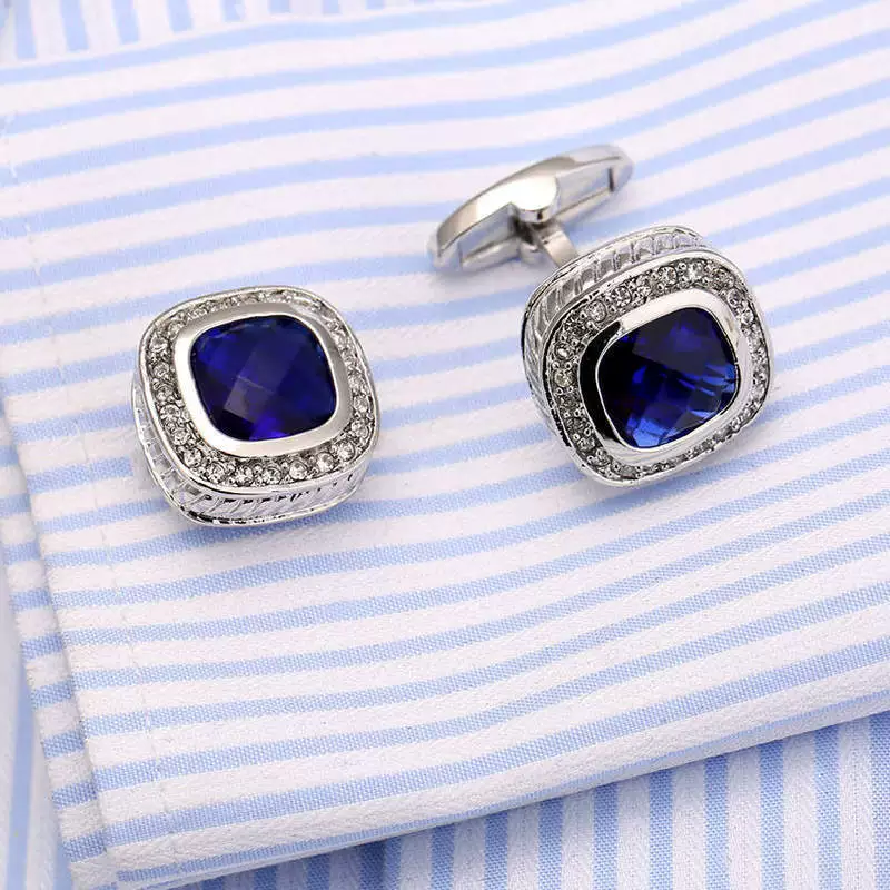 French shirt cufflinks, blue crystal cufflinks, wedding dress cuff buttons, suit buttons Cufflinks 118