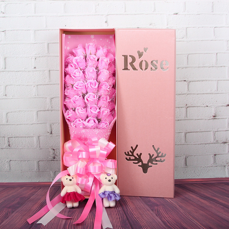 33朵雪纱+2熊 粉色