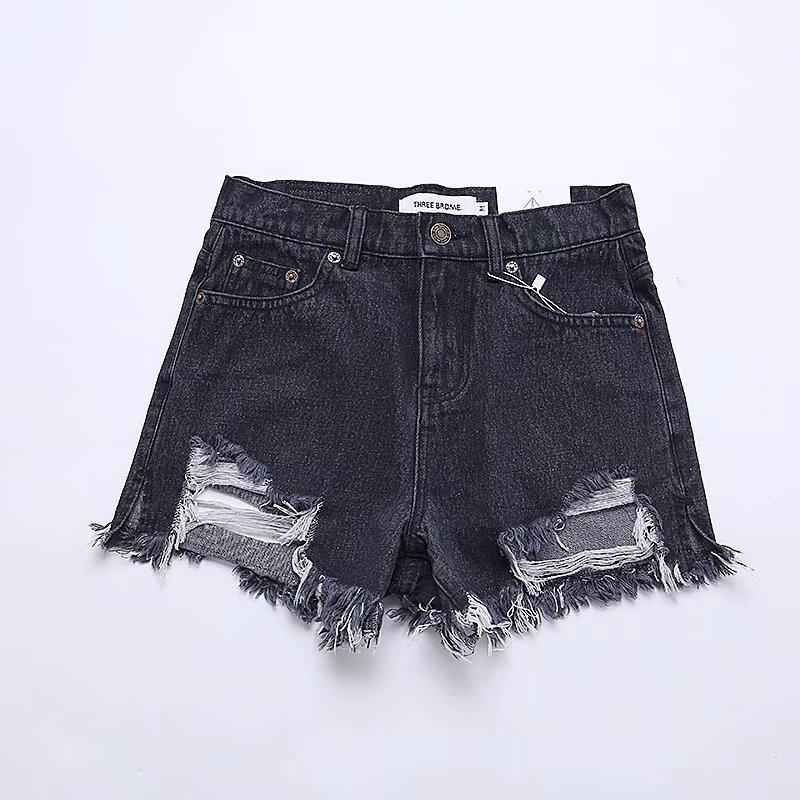 raw edge ripped denim shorts   NSAC16267