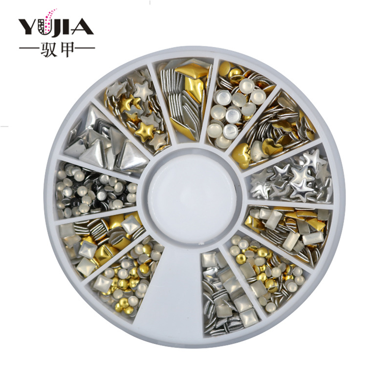 Cruz-frontera uñas DIY uñas joyería 6cm diamante caja 12 metal nido clavo remache disco cobre conjunto