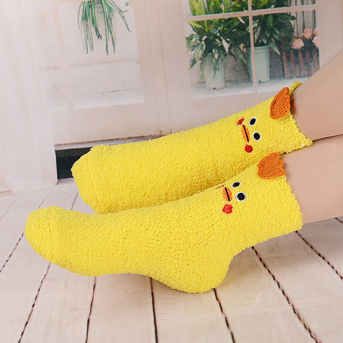 Embroidered floor Christmas socks gift ladies socks with box, coral velvet thickened warm socks, animal cartoon snow socks