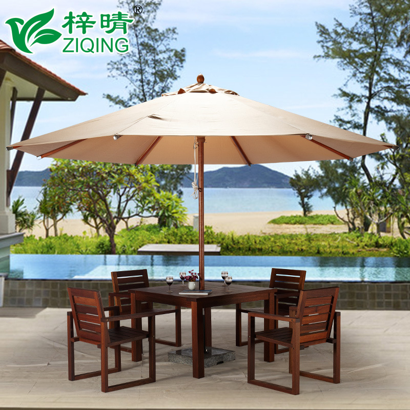 户外庭院遮阳伞岗亭沙滩实木中柱伞花园休闲桌配套中柱伞可印LOGO