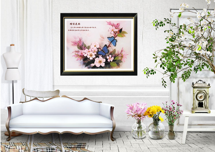 Oujin nianhua cinta bordado fábrica directa color impresión colgante pintura mariposa flor sombra sala de estar entrada pintura decorativa