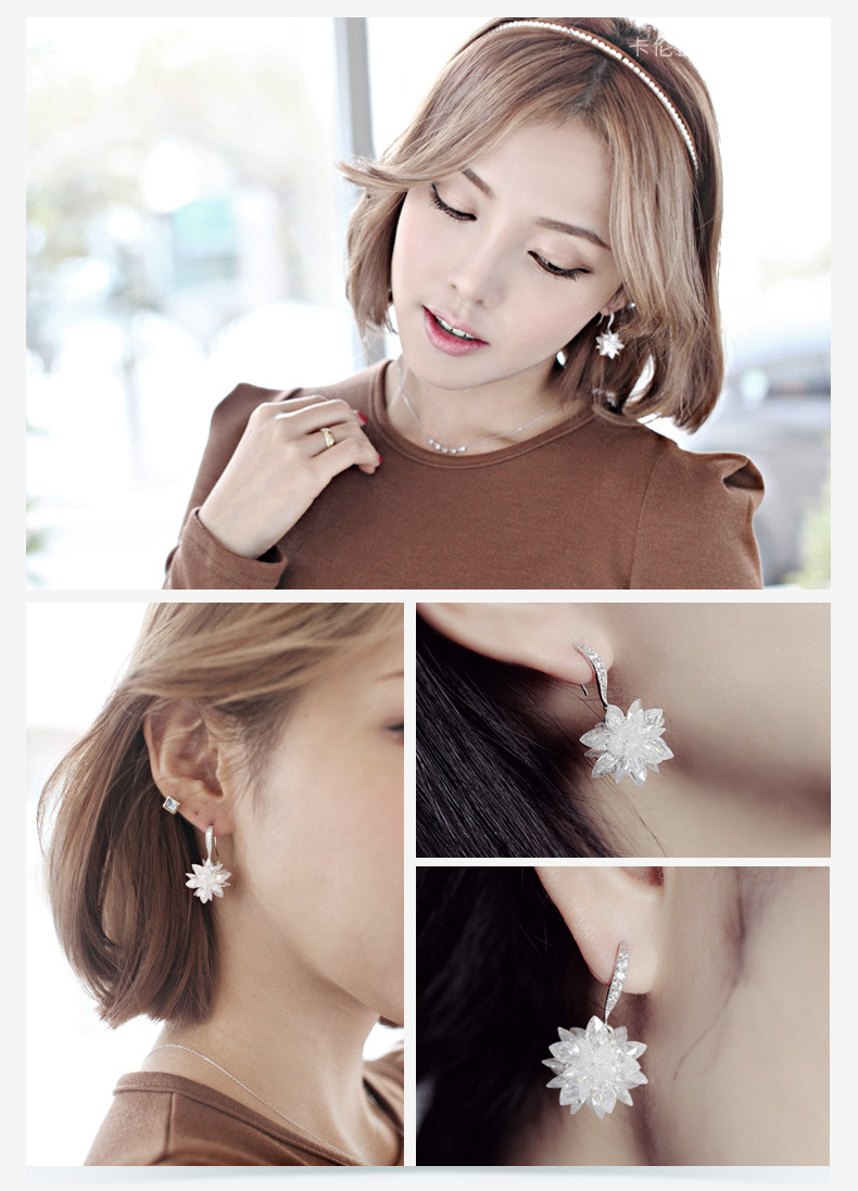 925 pendientes de plata esterlina elegante Flor de hielo pendientes de diamantes pendientes de moda coreana joyería de plata del todo fósforo de las mujeres