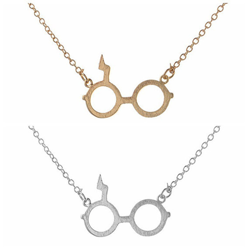 Harry Potter Glasses Necklace Deathly Hallows Pendant Necklace Gold Plated Silver Lightning Z Neckla