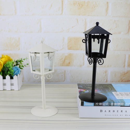 8135 street lamp kiosk candle holder, iron art wedding creative home crafts, European pastoral glass decorative wind lamp