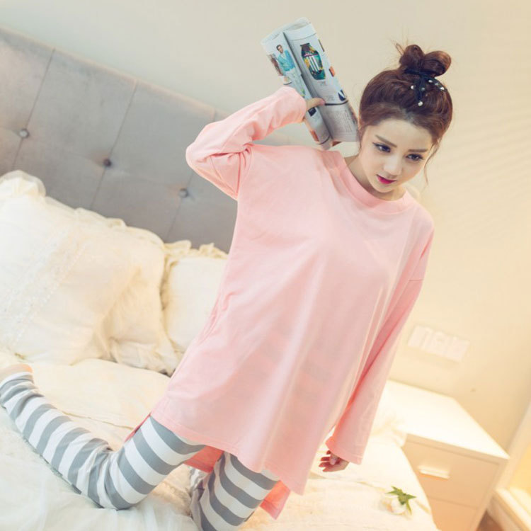 帮手主图-春秋季条纹纯色上衣条纹裤 M-XXL-276109