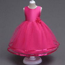跨境貨源兒童禮服公主裙女童純色連衣裙花朵禮服裙童裝一件代發