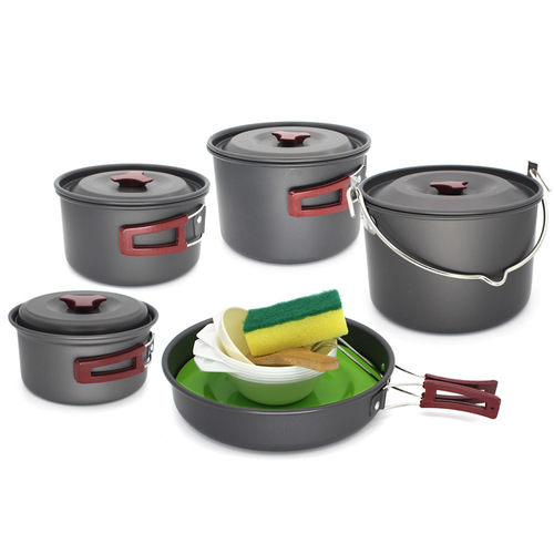 High-quality camping pot set, portable combination pot set, outdoor pot set, barbecue pot set for 2-3 people