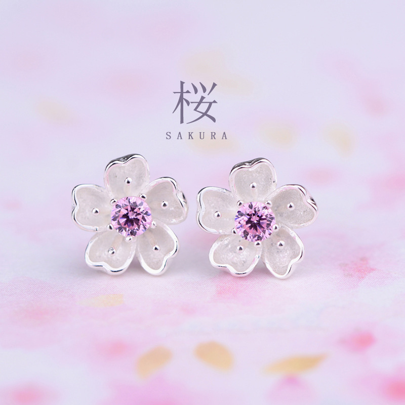 S925 Sterling Silver Earrings Cherry Blossom Earrings display picture 26