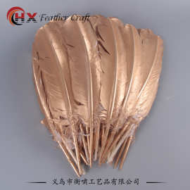 厂家批发 DIY火鸡窝翎喷金羽毛 金色银色鸡毛28-32CM大羽毛