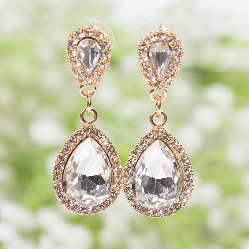 Daily Occasion 1 Pair Simple Style Shiny Water Droplets Plating Inlay Alloy Rhinestones Drop Earrings