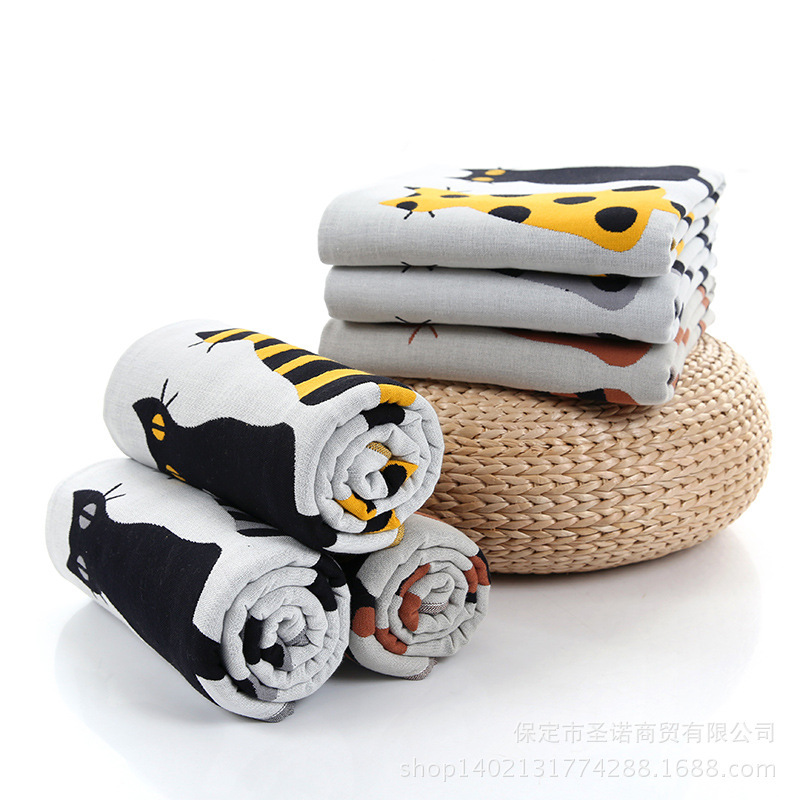 智陽 新款四層紗布棉提花多吉貓浴巾 擦臉巾伴手禮 廠價批發