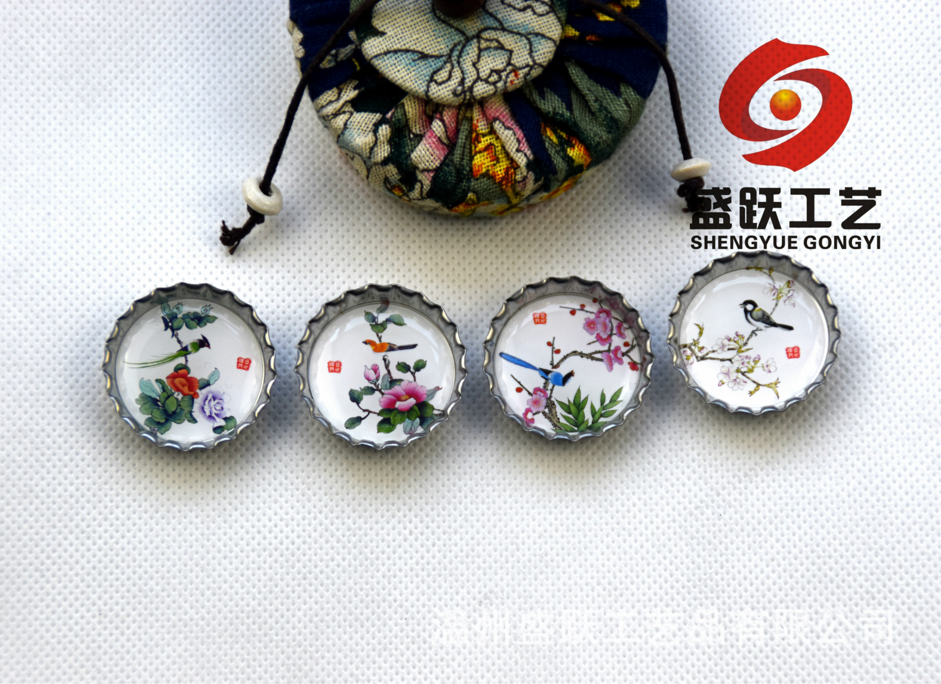 中国风 瓶盖冰箱贴 花鸟鱼虫