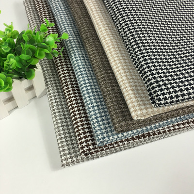 新款纯色加厚麻布沙发布料批发亚麻棉麻车座套坐垫千鸟格面料|ru