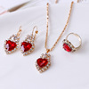 Fashionable crystal pendant heart shaped, necklace and earrings, ring, set heart-shaped for bride, European style, 3 piece set